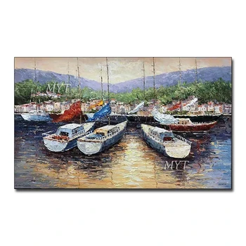 

Hand Knife Thick Art Seascape Oil Painting Interior Decoration Sailing Boat Picture Canvas Wall Art Unframed For Living Room