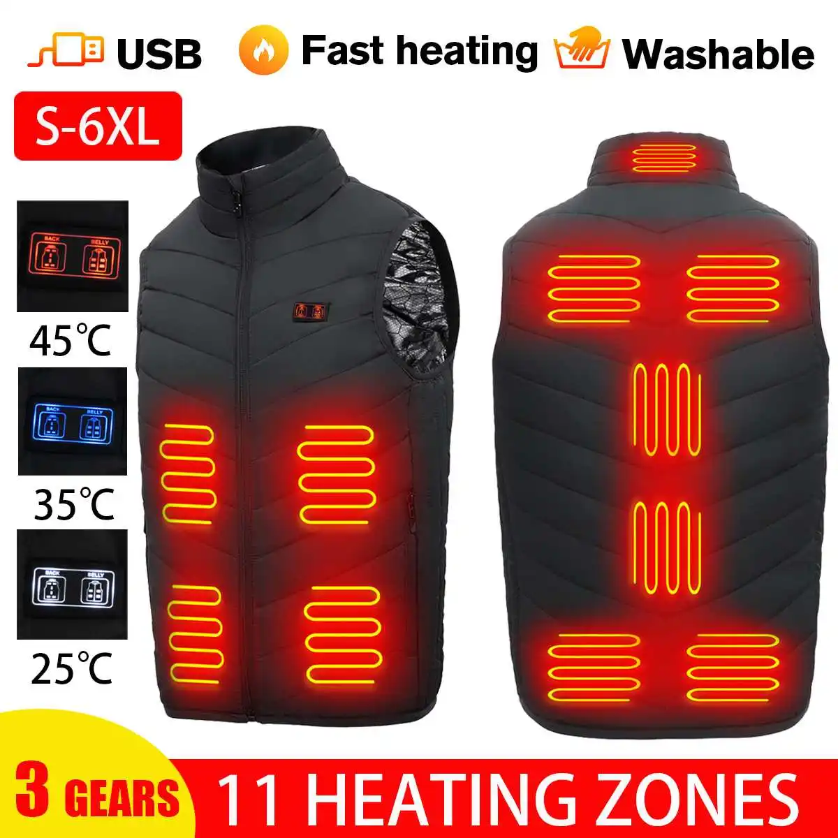 New 11 Heated Vest Zones Electric Heated Jackets Men Women Sportswear