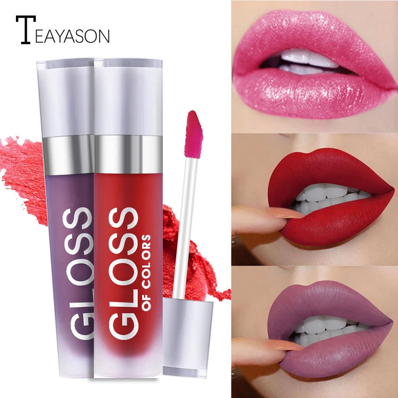 TEAYASON Beauty Lips Makeup Dark Red Nude Pigment Waterproof Long Lasting Glitter Liquid Lipstick Matte Lip 3