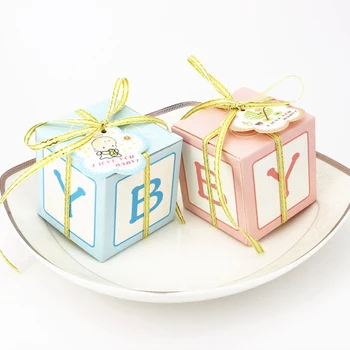 

50PCS Baby Shower Party Candy Box With Ribbon Wedding Birthday Decoration Kids Gift Box DIY Girl And Boy Baby Shower Supplies