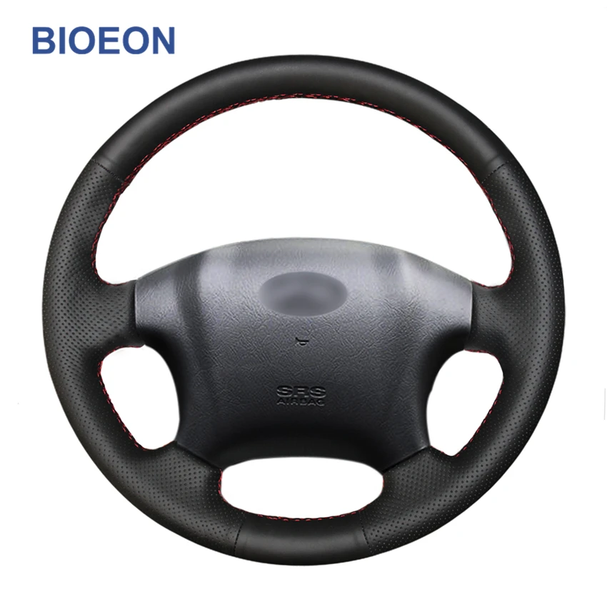 Ручные стежки черная искусственная из искусственной кожи чехол рулевого колеса