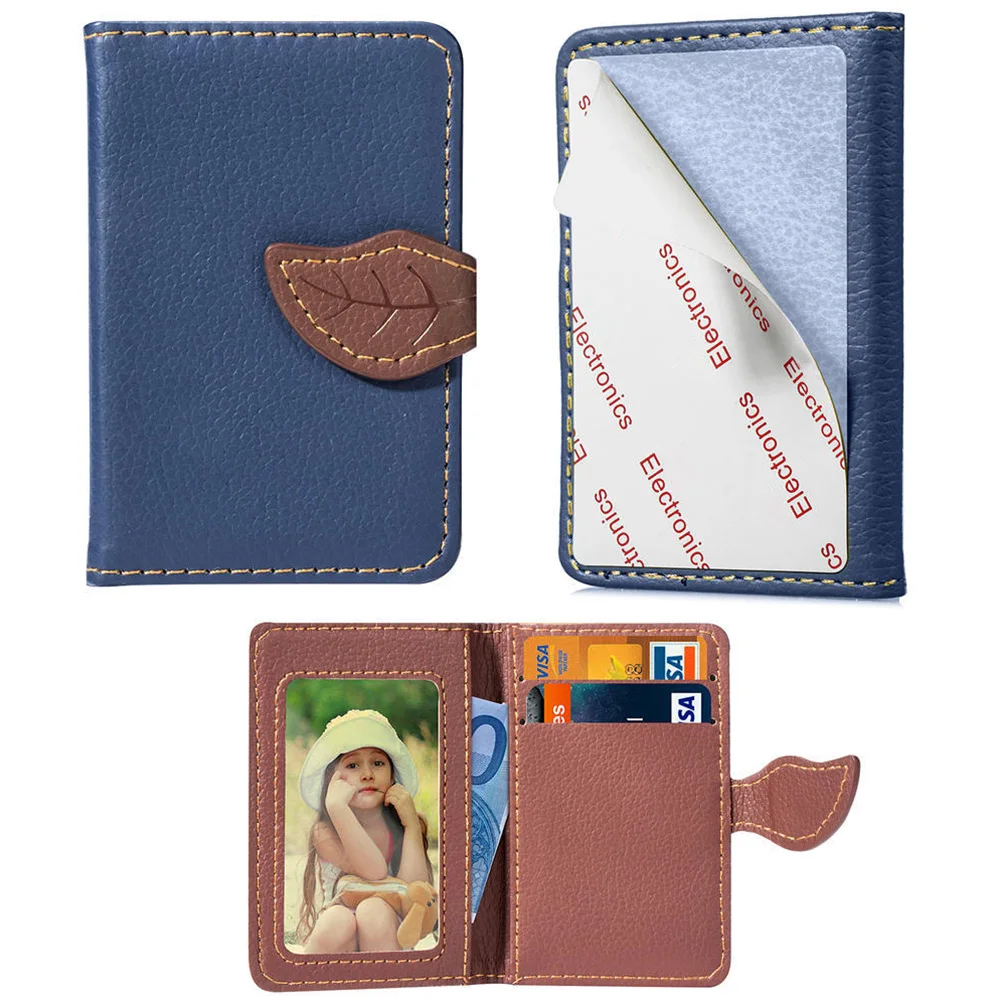 Unisex Back Adhesive Wallet PU Leather Portable Outdoor Stick On Card