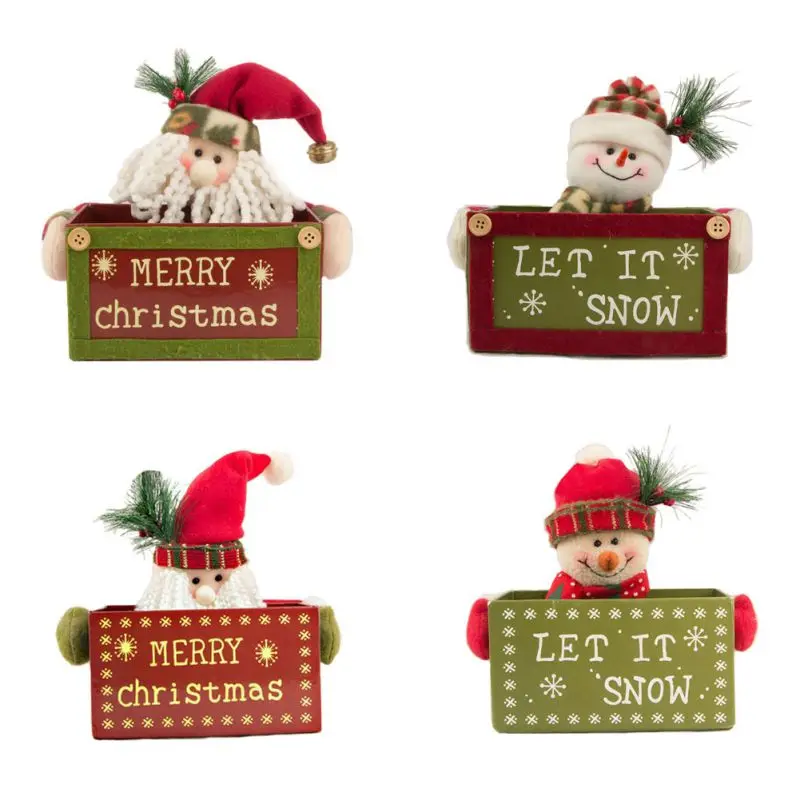 Christmas Gift Candy Box Santa Snowman Fabric Storage Boxes Christmas Table Decoration Party Event Cloth Burlap Bag Pouch x