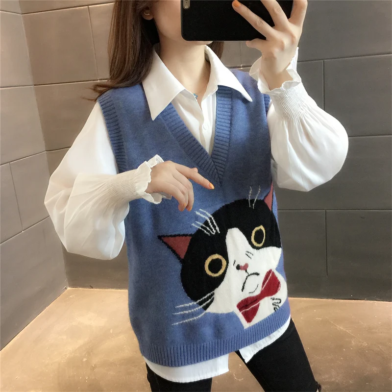 

Room 209473, 6 row under 3 】 collaosed v-neck kitten color matching knitted vest vest [1133] 40