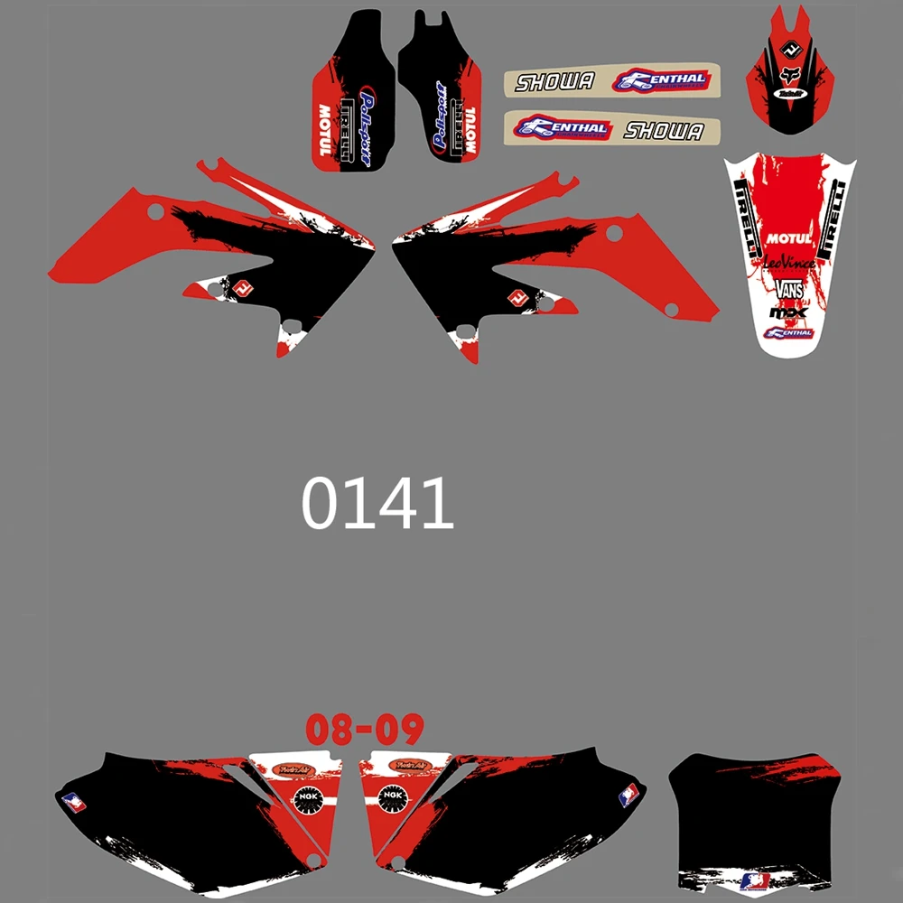 Для HONDA CRF250R CRF250 2008 2009 Графика наклейки на заказ Номер Наименование лента 3M Полный мотоцикл Фоны аксессуары
