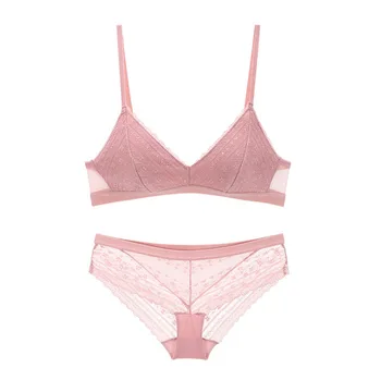

Fashion Sexy Bra Set Lingerie Women Lace Underwear See Through Underpanty Thin Pads 3/4 Cup Bralette Deep V Neck New Arrivals