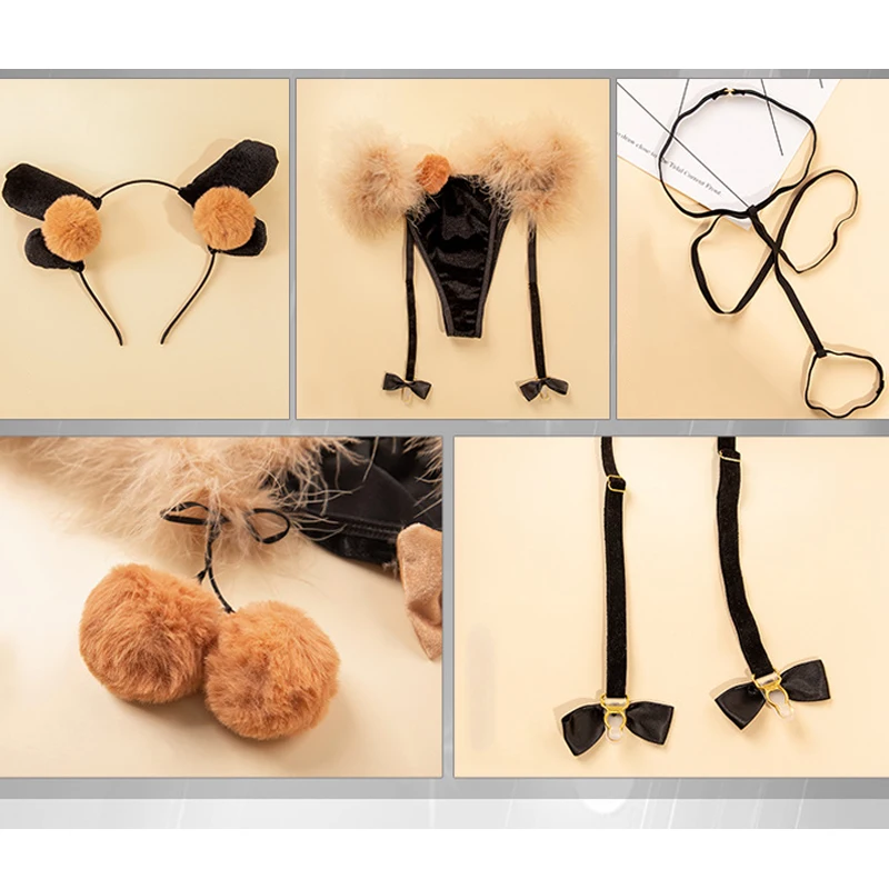 Cute Elk Xmas Cosplay Costumes Bow-knot Fuzzy Bra with Hairball Panties Undearwear Lolita Bikini Lingerie Uniform Sexy Lingerie