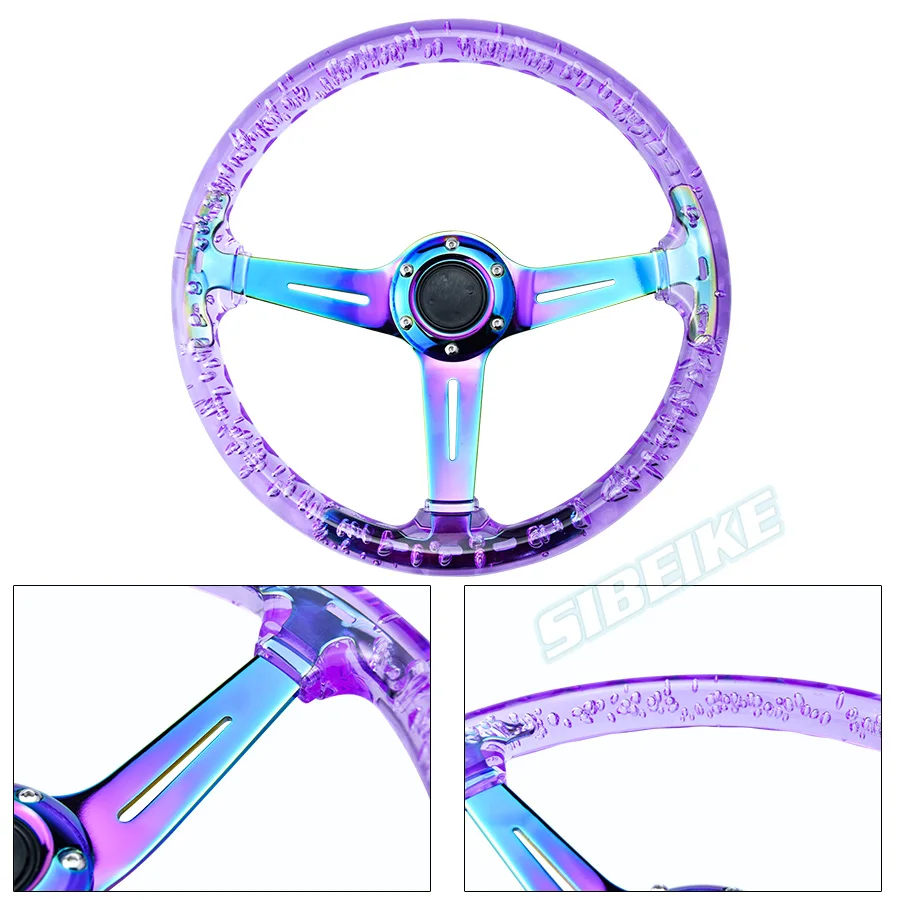 Universal Transparent Purple Steering Wheel Sport Acrylic 14inch Racing Sports Steering Wheel racing steering wheel
