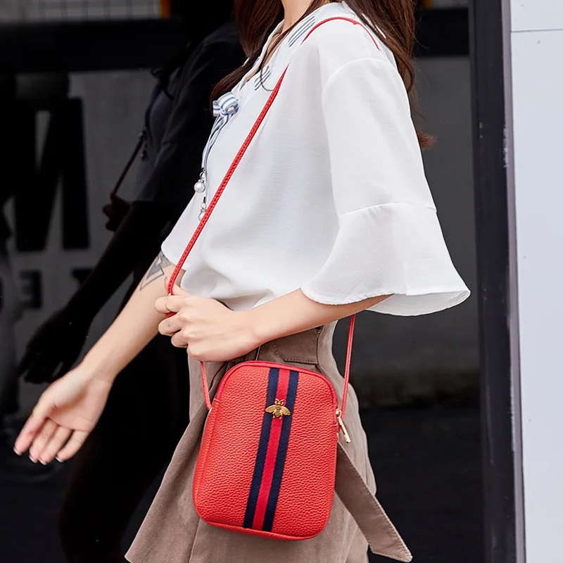 

Small Bag 2019 Korean-style New Style Cool Bees Simple WOMEN'S Bag Embossed Leather Single-shoulder Crossbody Bag Hipster Shell