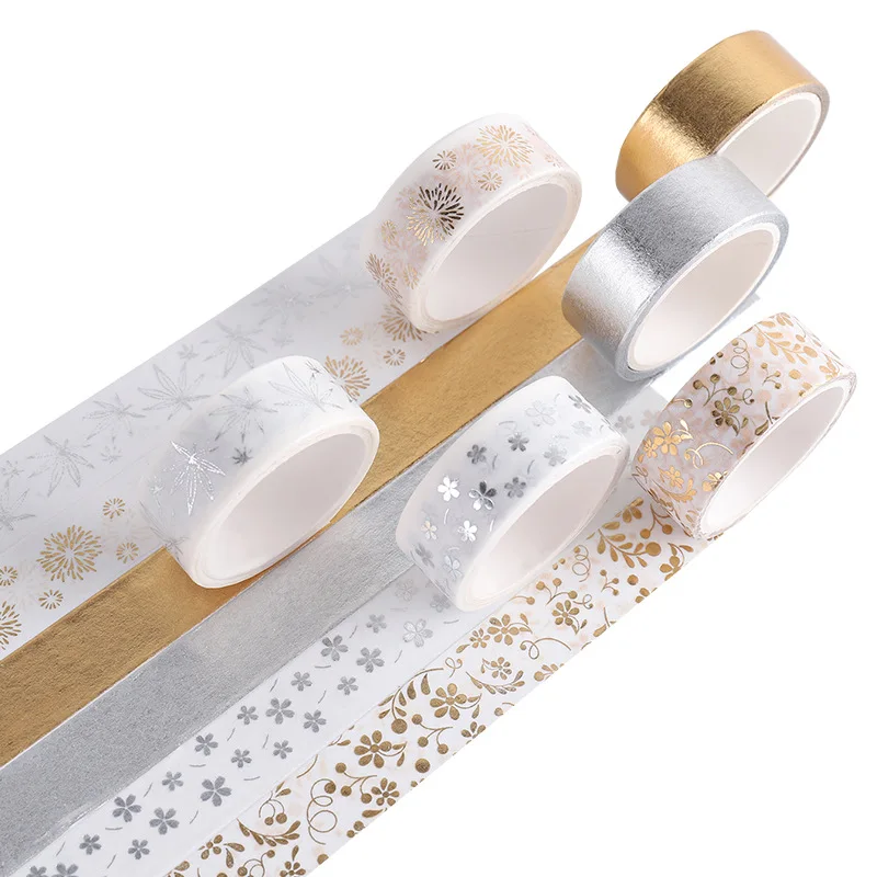 6 pcs/set 15mm*2m Exquisite Mini Pattern Gold Foil Silver Washi Tapes Scrapbooking Diy Masking Tape Deco Art Supplies Stationery |
