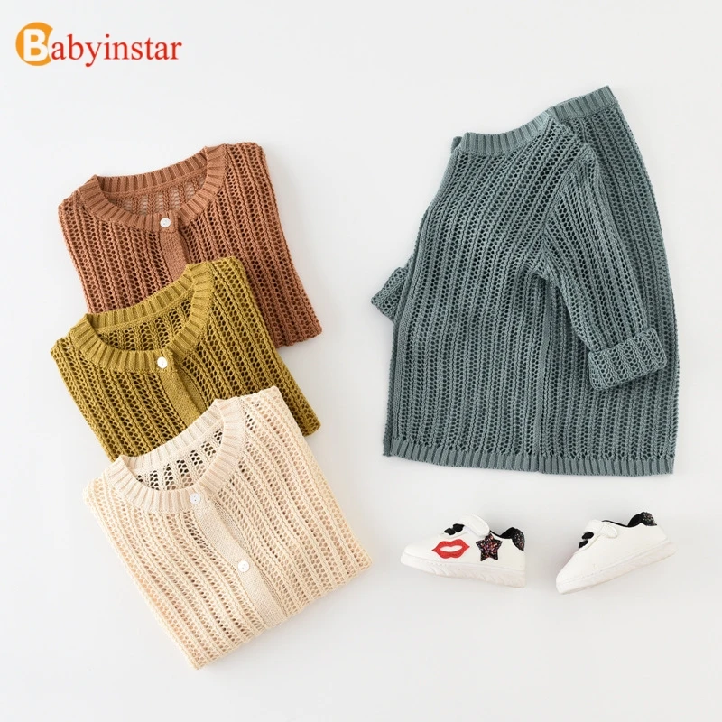 Babyinstar/Новинка г.; пальто для маленьких девочек; осенне-осенний детский Хлопковый вязаный кардиган; одежда для защиты; Детский свитер с длинными рукавами