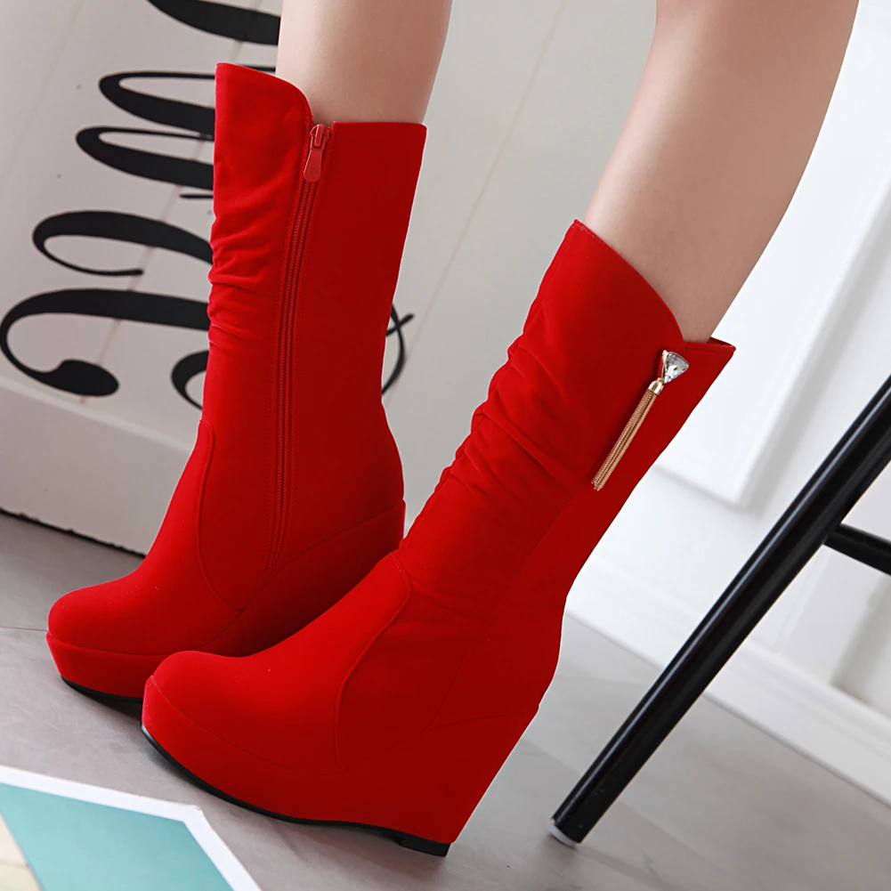 Sarairis Dropship Hot new arrivals Wedge High Heels Mid Calf Boots Woman Shoes Zip Up Platform Shoes Women Boots