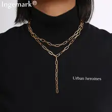 Ingemark Multi Layer Twist Lock Thick Choker Necklace Collares Steampunk Men Chunky Chain Long Tassel Necklace for Women Jewelry