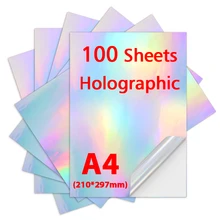 

100Sheets Rainbow Holographic Sticker A4 Printable Vinyl Sticker Paper Transparent Waterproof Copy Paper for All Inkjet Printer