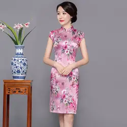 Сексуальная Женская Qipao Плюс Размер 3XL с высоким разрезом Китайский традиционный Мандариновый воротник платье-Чонсам с коротким рукавом