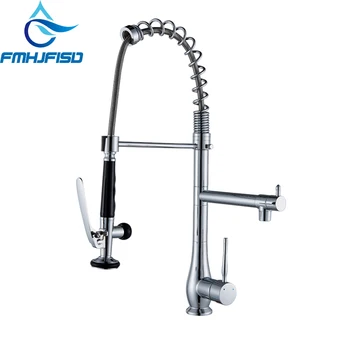 

Kitchen Faucet Chrome 360 Degree Rotation Dual Sprayer Swivel Spout High Spring Pull Out Tap Vessel Sink Mixer Taps
