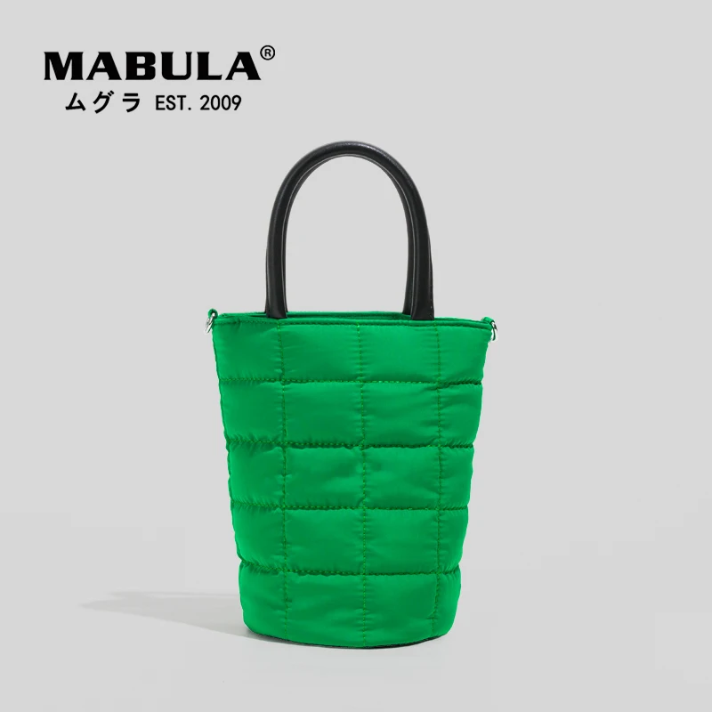 Quilted Cotton Feather Down Padded Tote Bucket Handbags Winter Soft