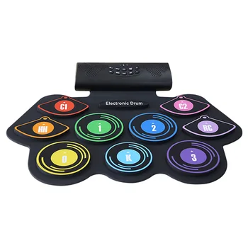 

Professional Hand Roll Silicone Folding Electronic Drums Portable Jazz Drums Set with Lithium Battery and Dual Horn - Colorful