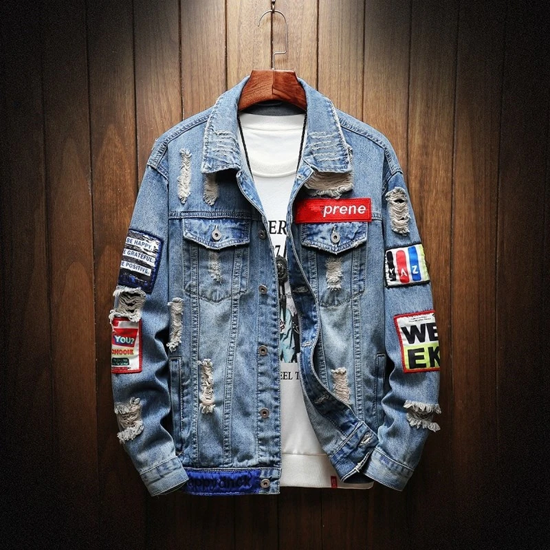 Mens Graffiti Denim Jackets Streetwear 2020 Hip Hop Casual Patchwork Ripped Distressed Punk Rock Hole Jeans Coats Outwear Mens Graffiti Denim Jackets Streetwear 2020 Hip Hop Casual Patchwork Ripped Distressed Punk Rock Hole Jeans Coats Outwear