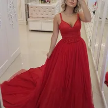 Красивые красные с v-образным вырезом арабские Длинные тюлевые атласные с бисером на Ближнем Востоке аппликации из бисера Формальные Выпускные платья Robe De Bal