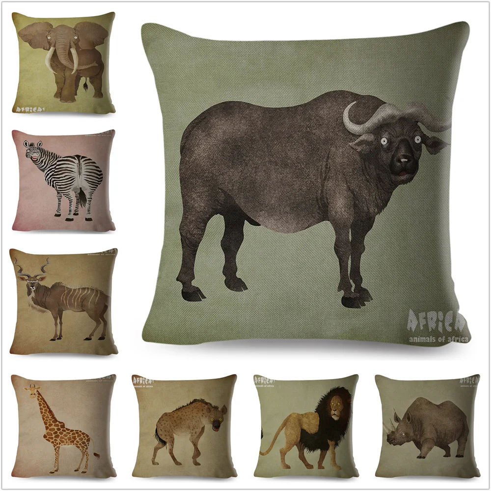 

Чехол-подушка в африканском стиле для дивана, домашний автомобильный декор, акварель, дикие животные, слон, подушка, чехол, 55x45 см