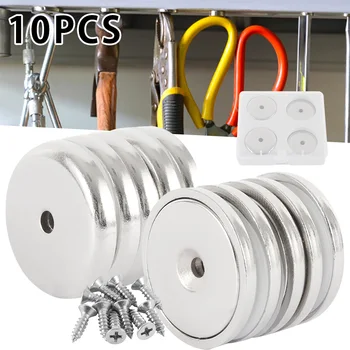 

10PCS Strong Neodymium Cup Magnets Rare Earth Magnets Disc Countersunk Hole Round Base Pot Magnets with Holes 32mm*5mm