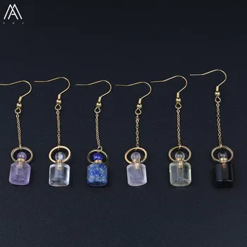 

Fashion Women Perfume Bottle Drop Earrings,Handmade Gold Copper Amethysts Pink Quartz Crystal Stone Earring Jewelry SA-14AMCB