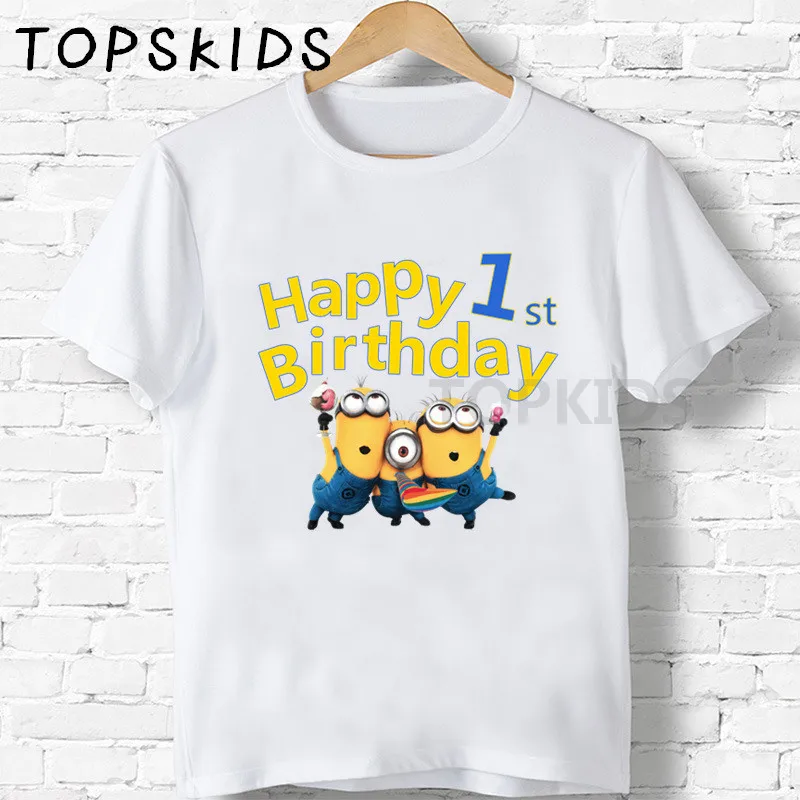 White-A Свечи "Happy Birthday" для торта, Миньоны, номер 1-11, футболки с принтом Cartroon Забавные топы для маленьких мальчиков и девочек, детская Милая футболка, HKP2451 - Цвет: White-A
