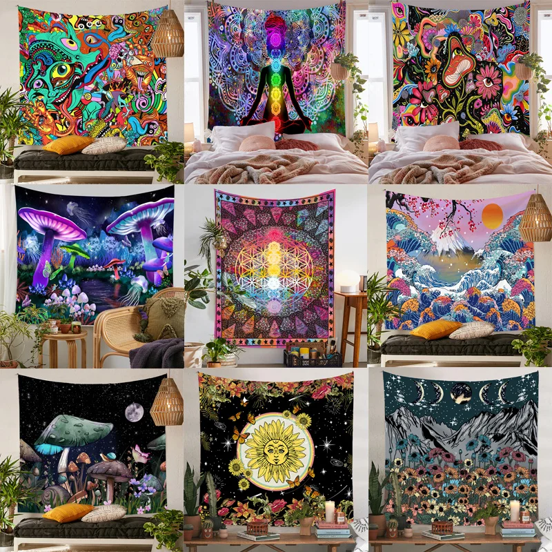 

Psychedelic Mushroom Indian Mandala Tapestry Wall Hanging Bohemian Gypsy Psychedelic Tapiz Witchcraft Tapestry