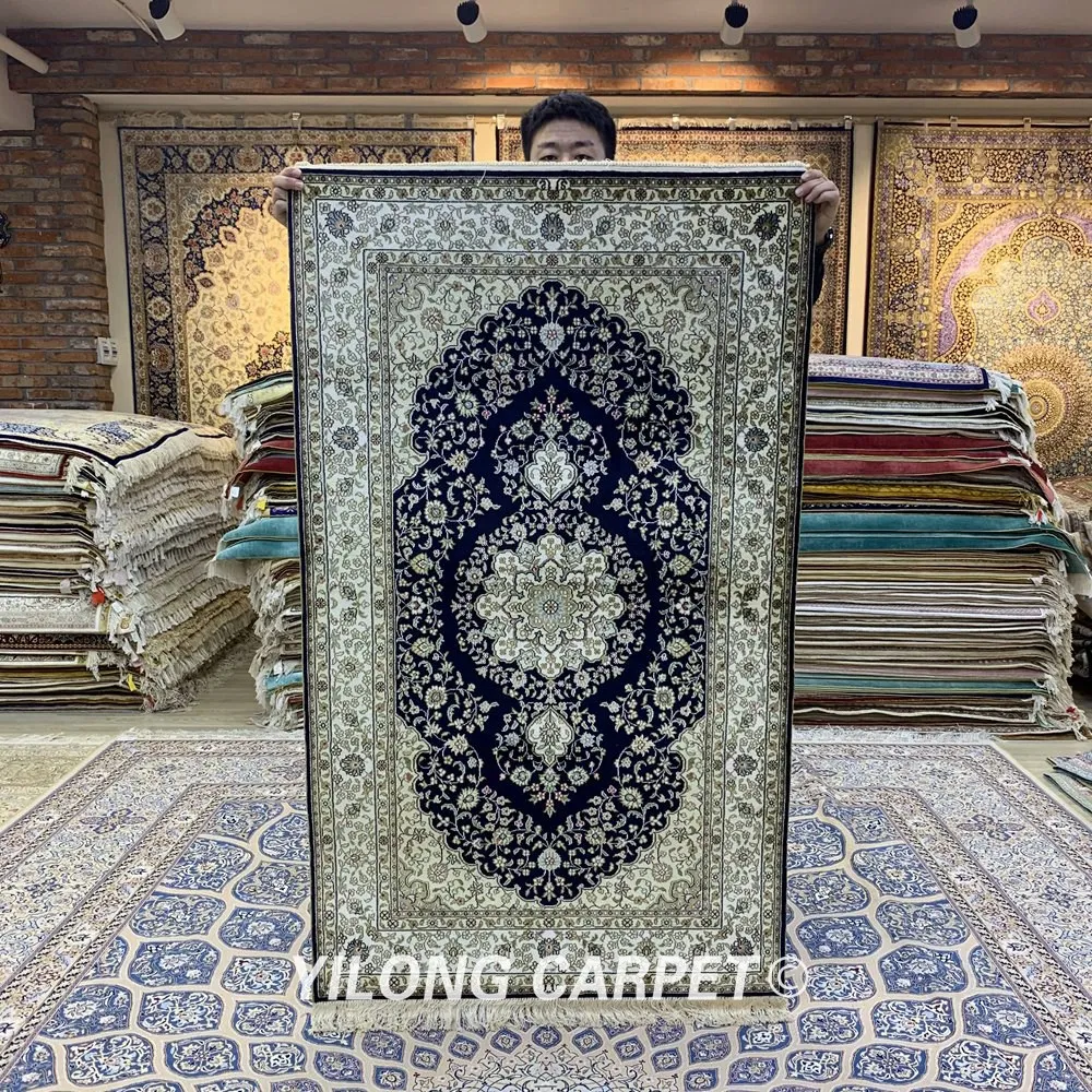 Yilong 3 'x 5' Ручной работы синий персидский ковер цветочный Иран изысканный