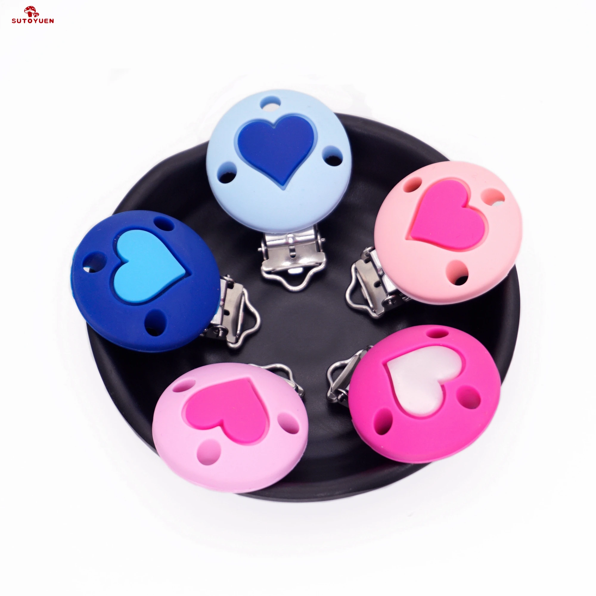 

Sutoyuen 10PCS BPA Free Baby Round with Heart Silicone Pacifier Clips Dummy Teether Chain Holder Clips DIY Toy Accessories