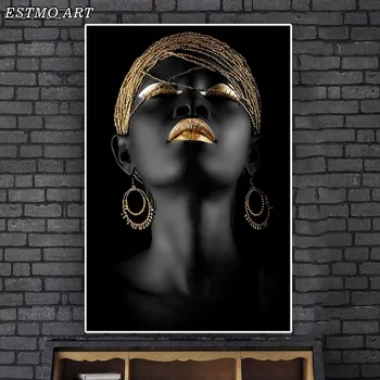 

Canvas Posters and Prints Scandinavian Wall Art Picture Contemplator Black African Nude Woman Oil Painting on For Room Decor