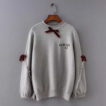 

Plus Size Women's Sweaters Autumn Winter Cute Bow Pullover Casual Oversized Outwear