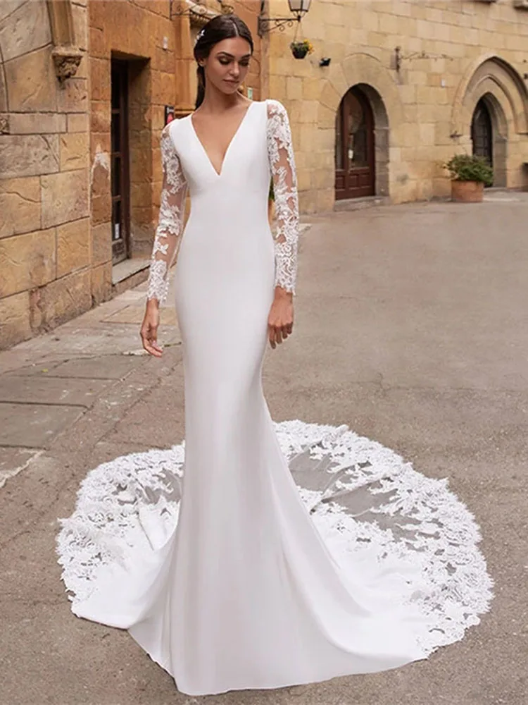 Neck Tulle Lace Appliques Bride Gown 