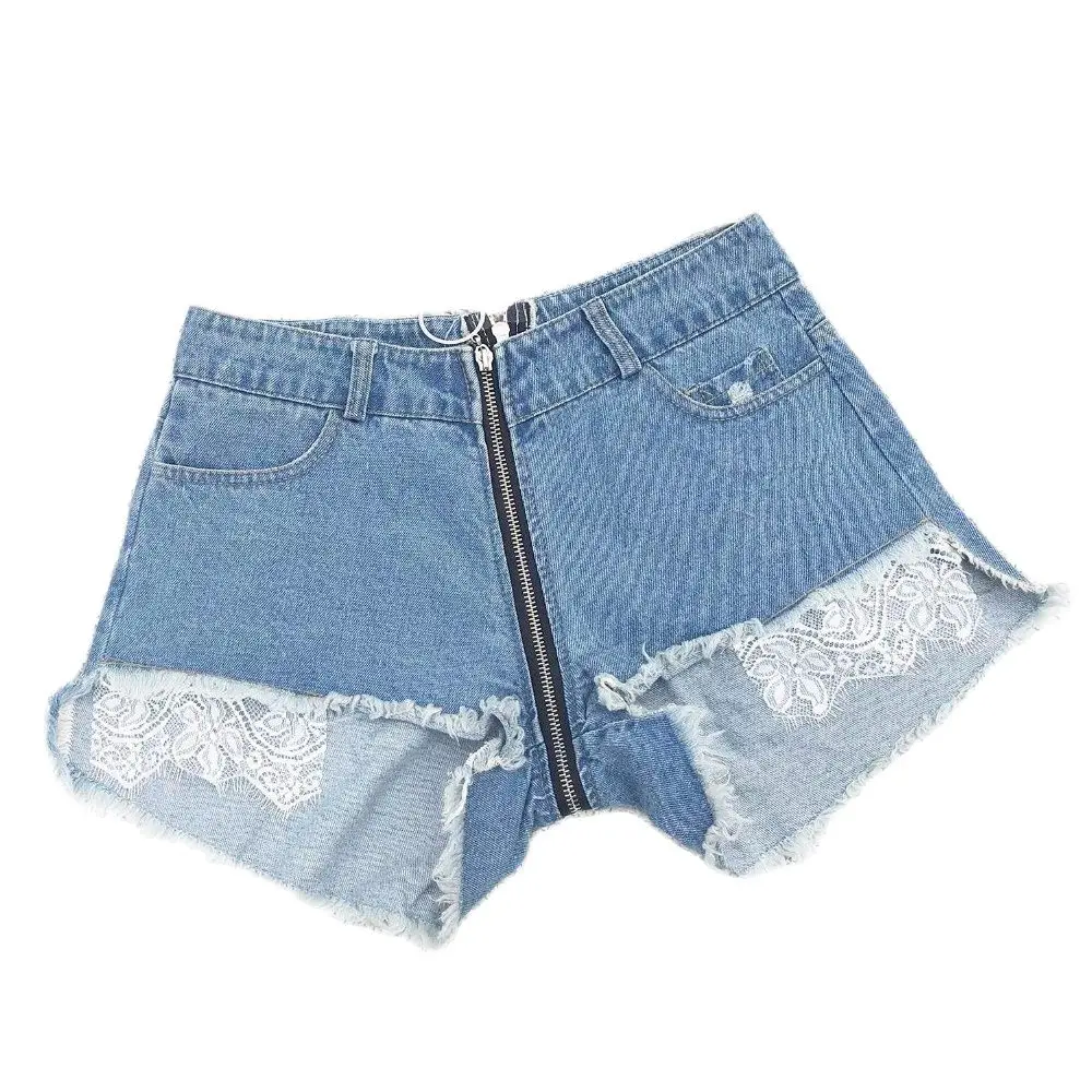 

2021 New Women's Sexy High Waist Zipper Style Denim Jeans Shorts Dj Dance Clubwear