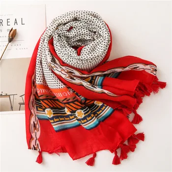 

Spain Luxury Brand New Aztec Geometric Viscose Shawl Scarf Ladies Print Soft Hijabs and Wraps Tassel Stole Muslim Snood 180*90Cm