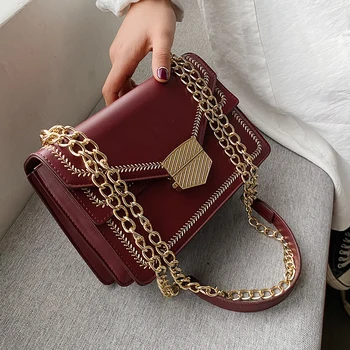 

Vintage Square Crossbody Bag 2020 Fashion New High quality PU Leather Women's Designer Handbag Lock Chain Shoulder Messenger Bag