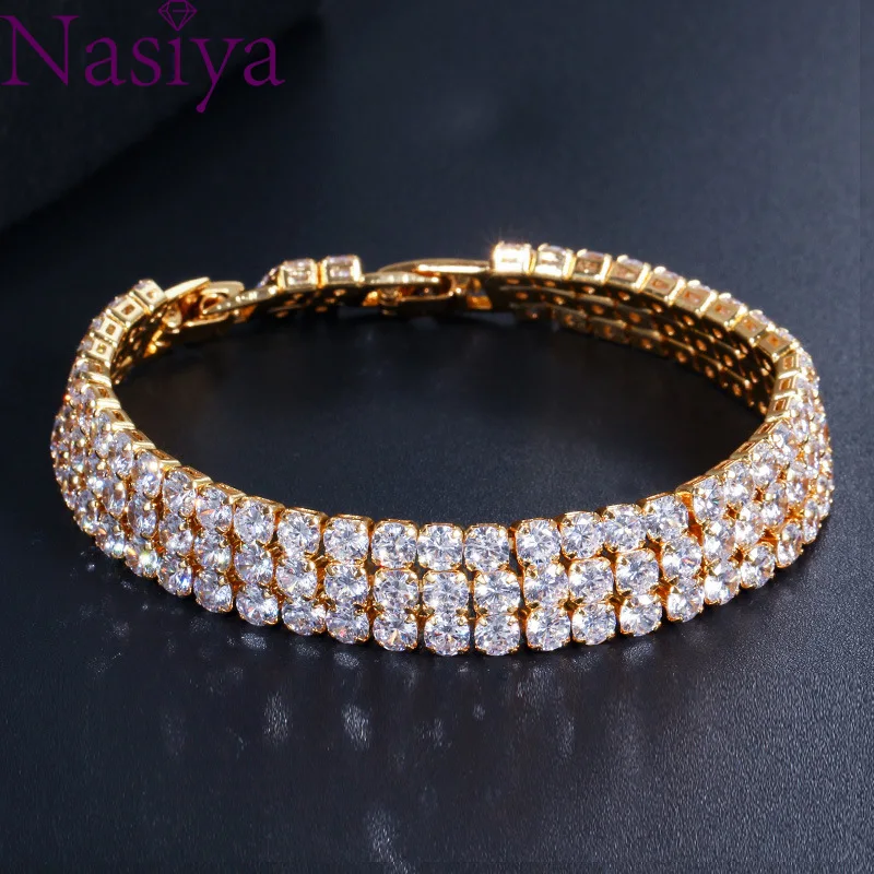 

AAA Cubic Zirconia Tennis Bracelet Chain Hip Hop Jewelry Gold CZ Women Bracelet Link for Party Birthday Gift