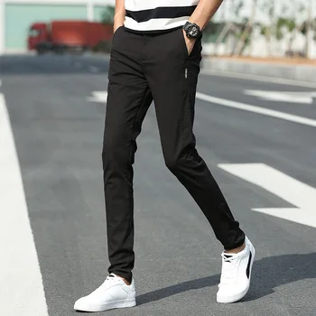 

Casual 2020 Men long pants Cotton Slim Pant Fashion Business Solid Black pants men