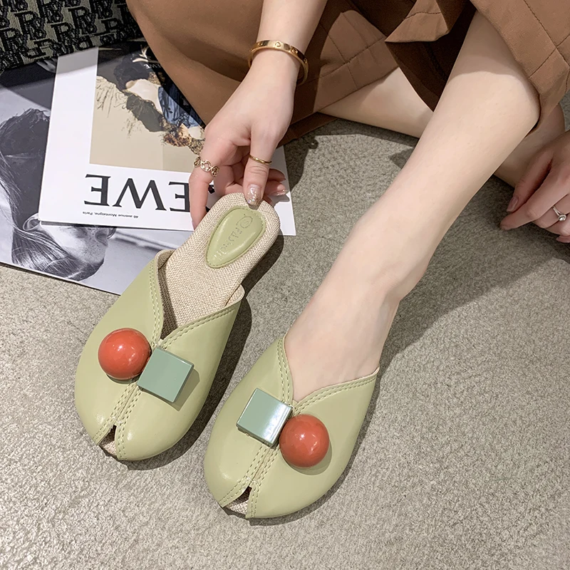 

2022 New Fashion Flat Beach Slippers Summer New Slippers Shoes Women Ladies Muller Fish Mouth Comfortable Ladies Shoes