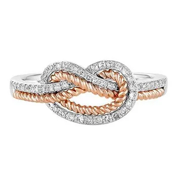 

Huitan Luxury Two Tone Design Women Finger Ring With Micro Paved Rough Heart Shaped Knot Special Engagement Ring For Women