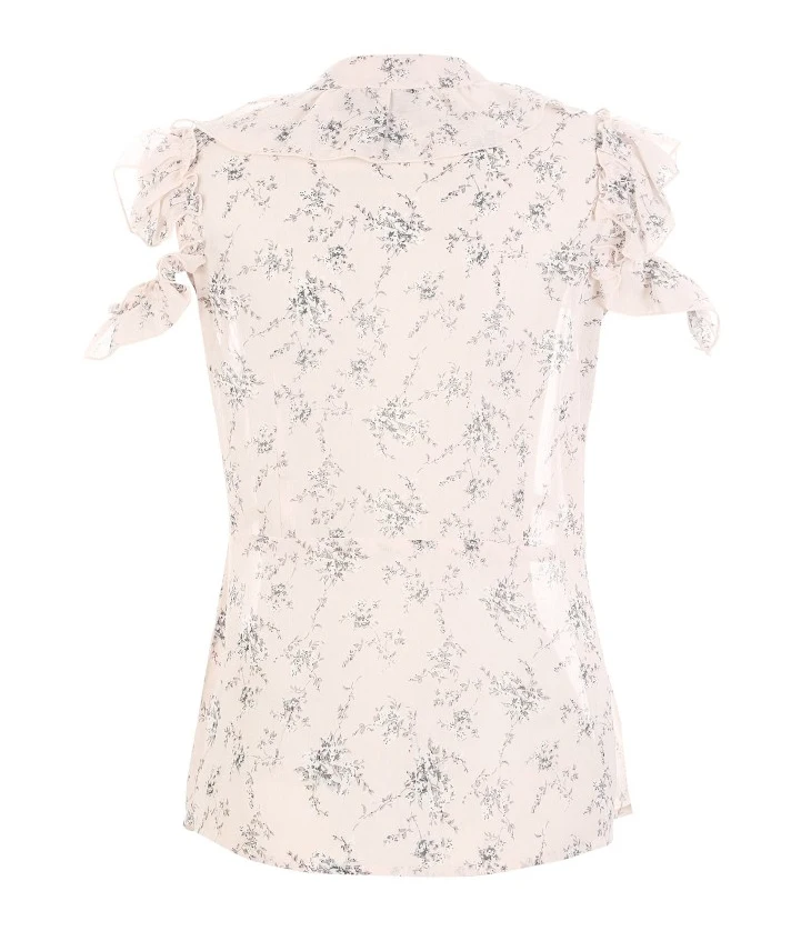 ONLY Womens Ruffled V-neckline Floral Short-sleeved Chiffon Shirt | 119104501