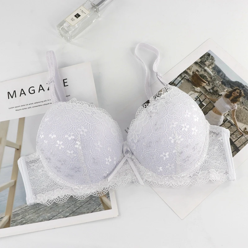 Plusgalpret Lace Flower Embroidery Bra Adjusted Underwear Comfortable Push Up Bras for Women Lingerie Sexy Underwired Bralette
