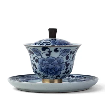 

Blue-and-White Porcelain with the gaiwan teacup Tea Queen Sancai Bowls Single Kung Fu Tea Ceramic Home Retro sopera de ceramica