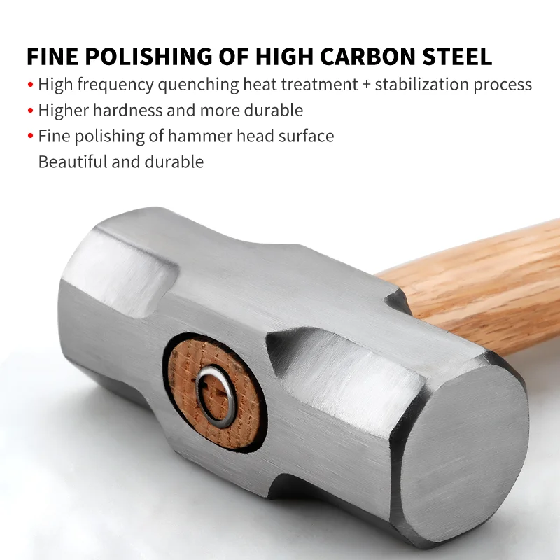 Heavy Duty Wooden Handle Sledge Hammer 1Pcs Forged Steel Octagon Hammer Square Head Big Hammer Masonry Hammer 2LB 3LB 4LB 3