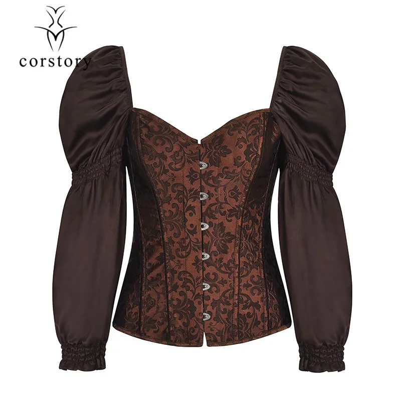Готическая одежда коричневый фонарь с длинными рукавами стальной корсет