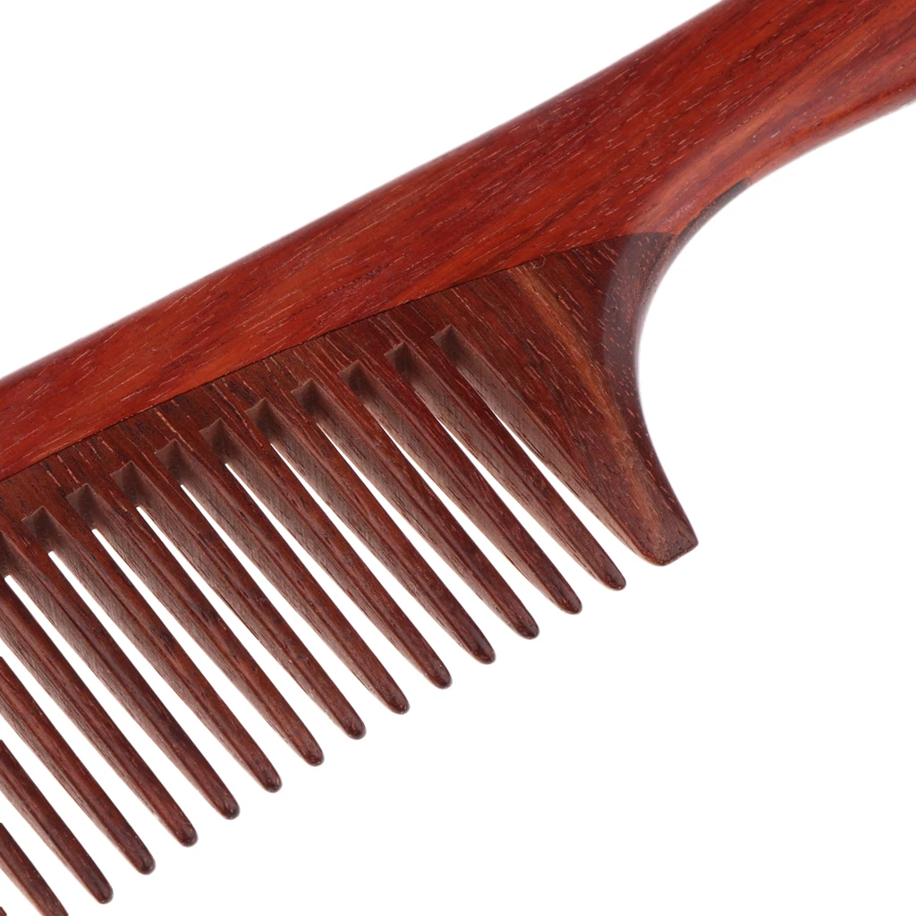 Portable Natural Red Sandalwood Fine Teeth Anti-static Massage Detangling Hair Comb Brush with Handle
