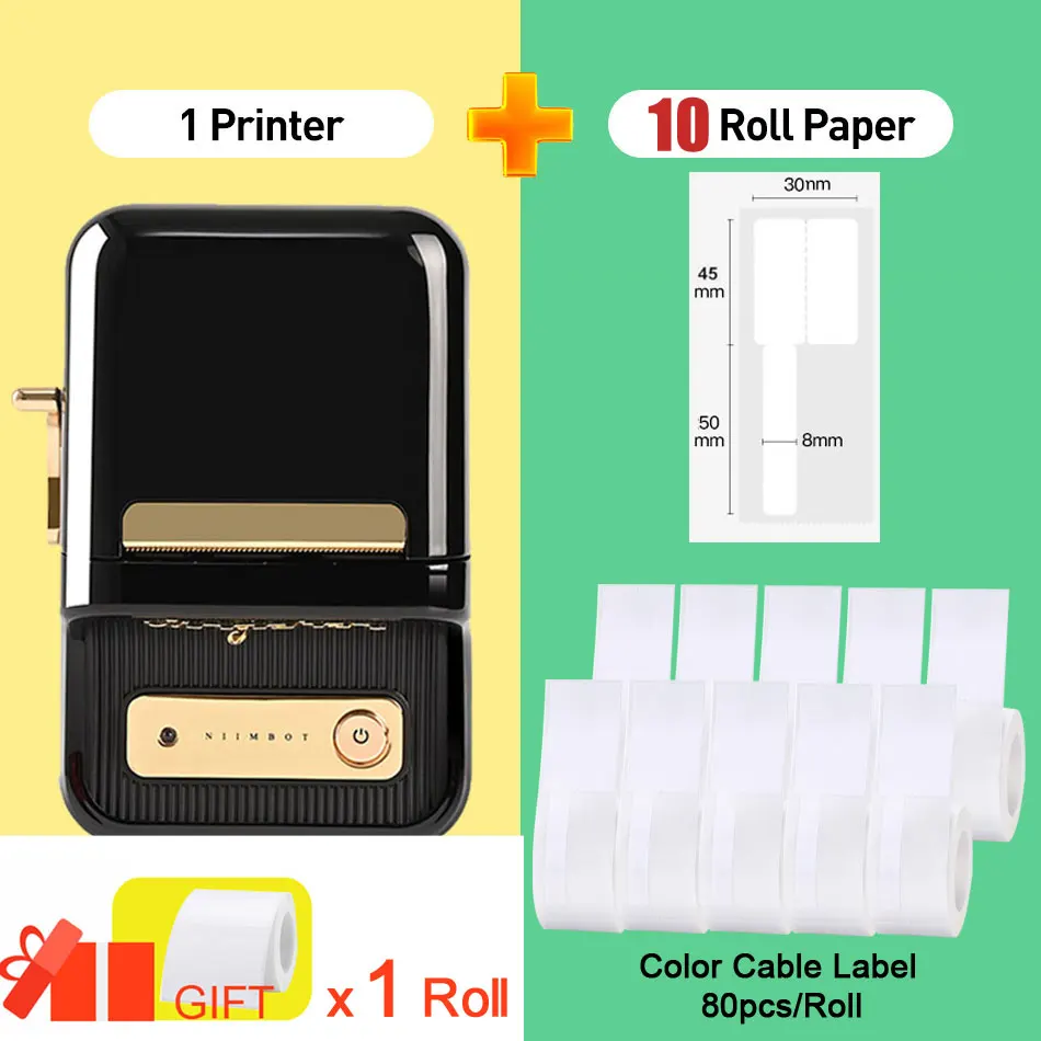 Niimbot B21 Portable Wireless Thermal Cable Label Printer with 10 Rolls  White Colorful Custom Label Sticker mini thermal printer Printers