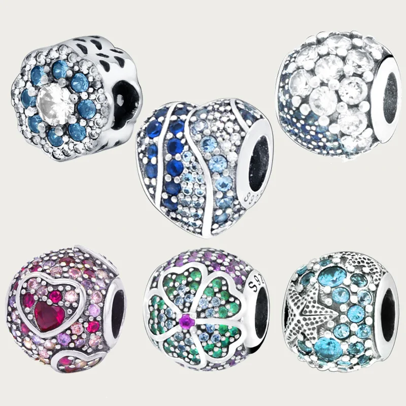 

Authentic 925 Sterling Silver 9 Multiple Color CZ Ocean Love Heart Beads charms fit Original Pandora Bracelets Women DIY Jewelry
