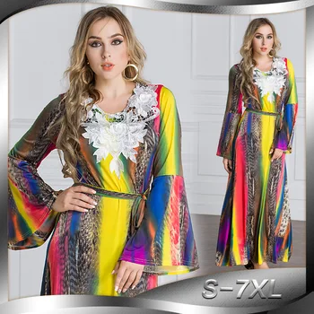 

Muslim Women Leopard Robes New Colorful National Decals Long Dresses Arab Middle East Style High Quality Fashionable Costumes